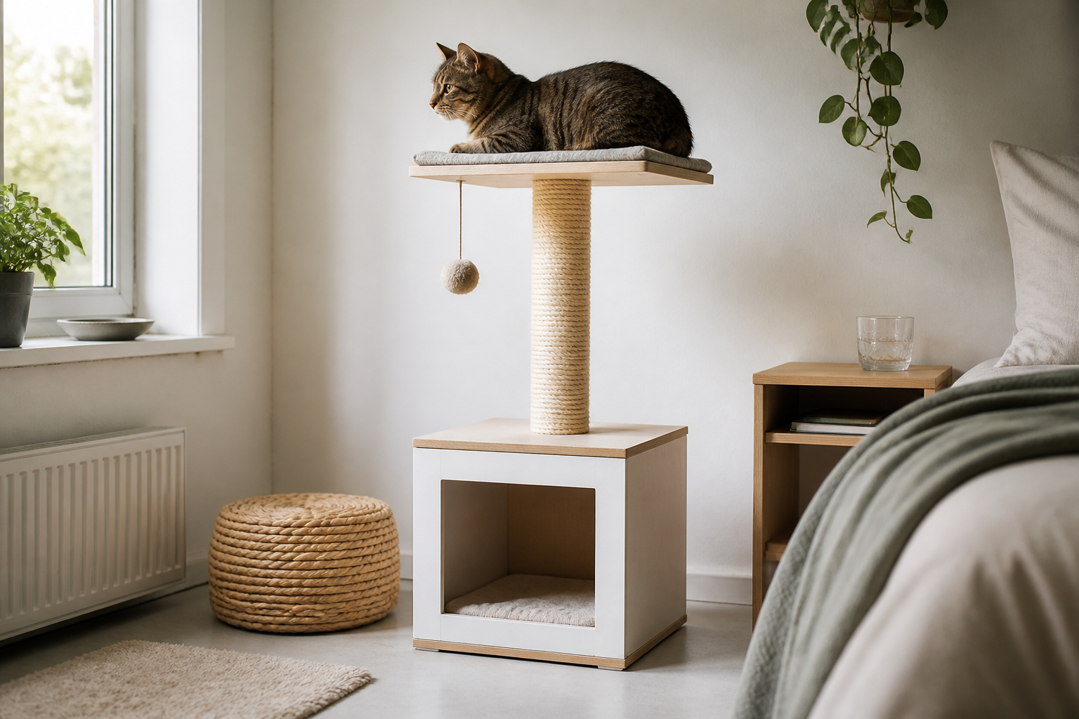 Welk kattenkrabmeubel past in een studentenkamer onder 100 euro?